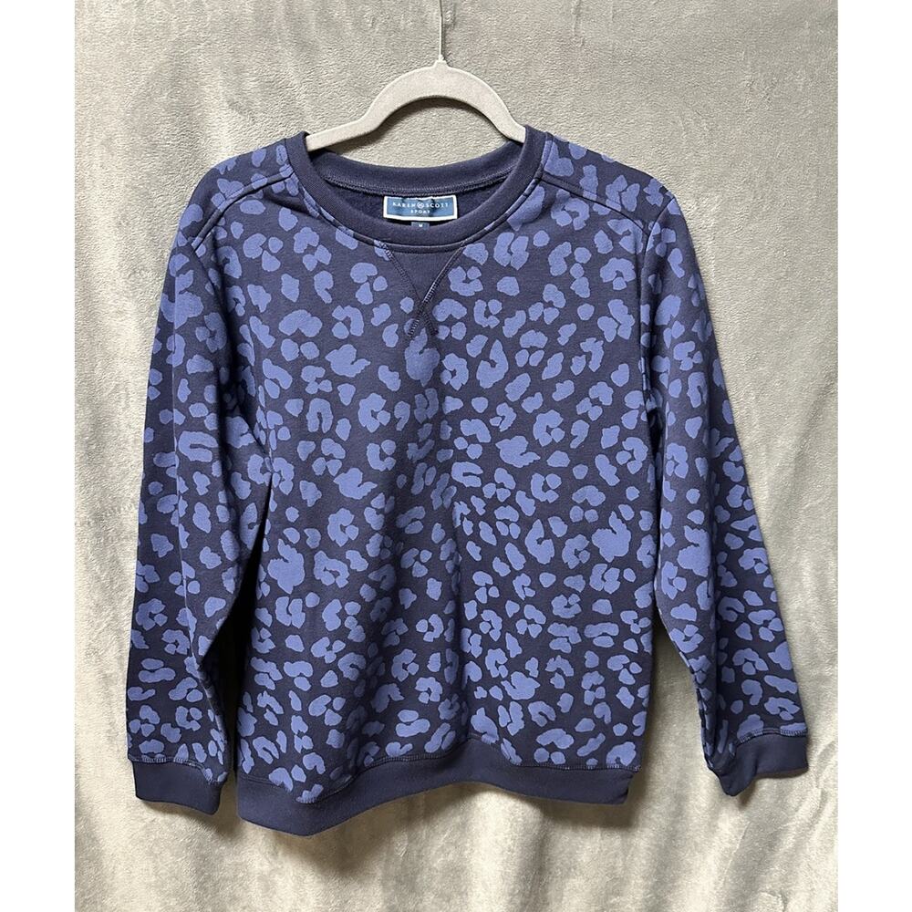 Karen Scott M Navy Blue Animal Print Fleece Pullover Sweatshirt